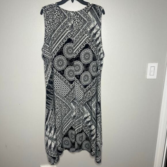 One World Live & Let Live Boho Sleeveless Black White Handkerchief Hem Size 3X - Picture 9 of 11
